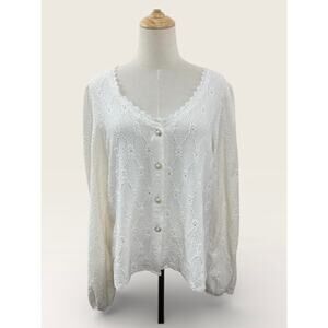 Cream Diamond Knit Cardigan with Lace Detail and Pearl Buttons, Size M